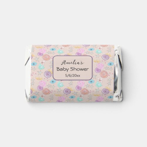 Whimsical Flowers Lavender Peach Stars Baby Shower Hersheys Miniatures