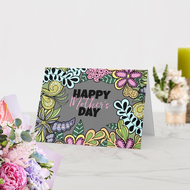 Whimsical Flowers Leaves Botanical Mother's Day Card (Creator Uploaded)
