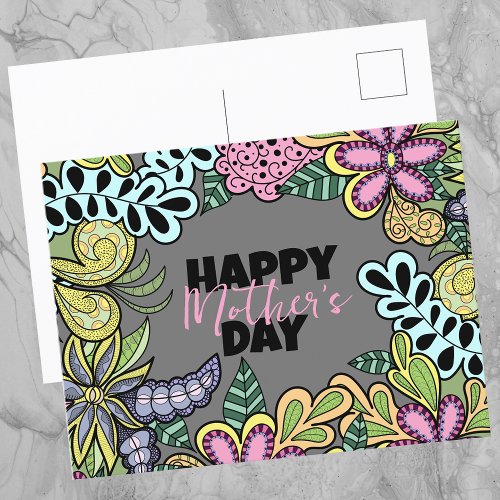 Whimsical Flowers Leaves Botanical Mothers Day Postcard