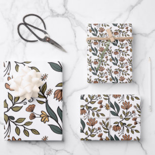 Whimsical Flowers & Leaves Bouquet Wrapping Paper Sheets