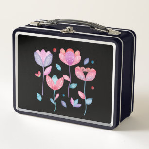 Whimsical Flowers Metal Lunch Box