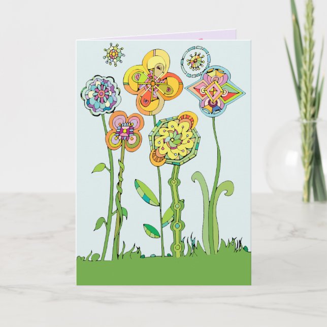 Whimsical Flowers Mothers Day Card (Front)