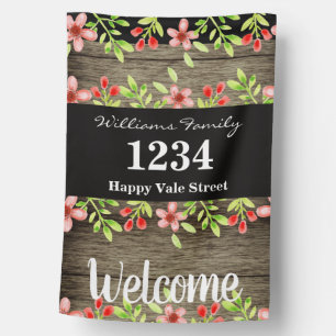 Whimsical Flowers on Wood Monogram and Address House Flag