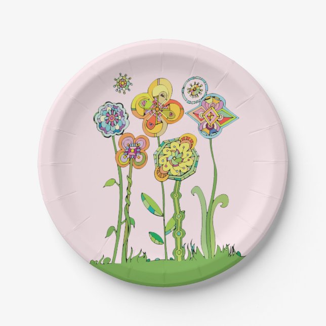 Whimsical Flowers Paper Plates (Front)