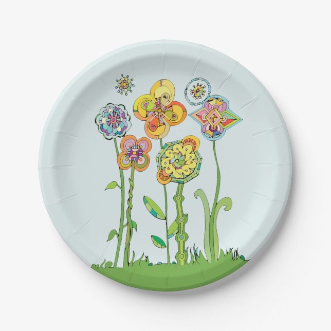 Whimsical Flowers Paper Plates (Front)