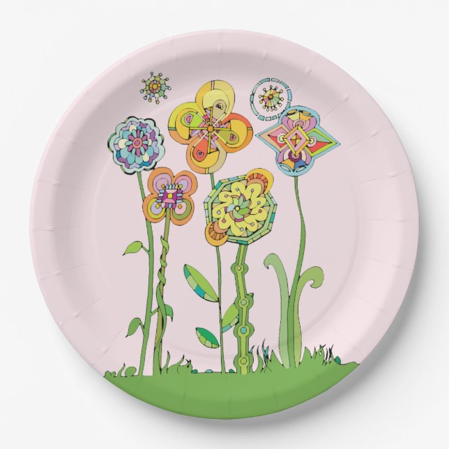 Whimsical Flowers Paper Plates (Front)