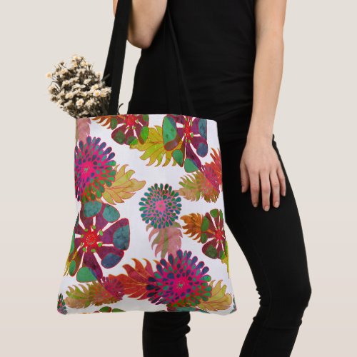 Whimsical Flowers Pattern Botanical Tote Bag