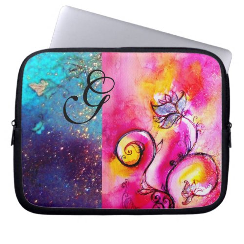 WHIMSICAL FLOWERS pink bluetealyellow pink Laptop Sleeve