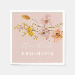 Whimsical Flowers, Pink Bohemian Flowers Napkins