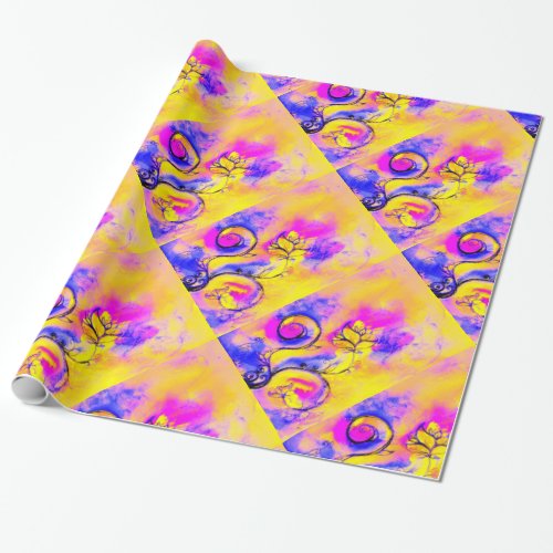 WHIMSICAL FLOWERS pink fuchsia orange yellowblue Wrapping Paper