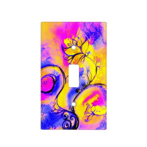 WHIMSICAL FLOWERS  pink fuchsia yellow blue Light Switch Cover