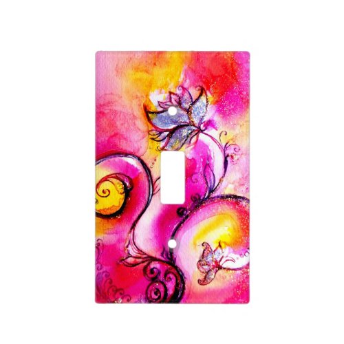 WHIMSICAL FLOWERS  pink fuchsia yellow blue Light Switch Cover