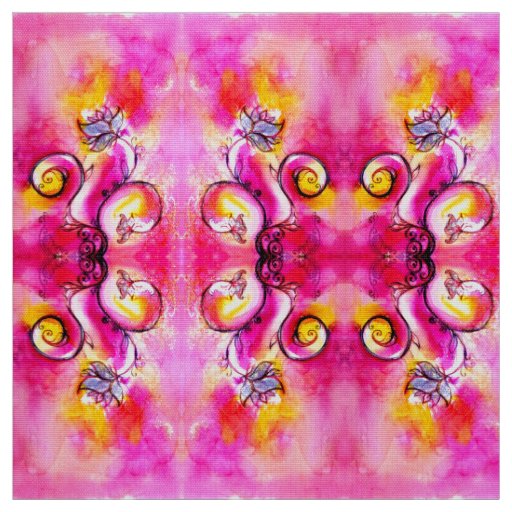 WHIMSICAL FLOWERS pink fuchsia yellow Fabric