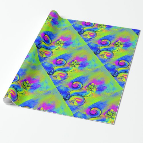 WHIMSICAL FLOWERS pink purple green orange yellow Wrapping Paper