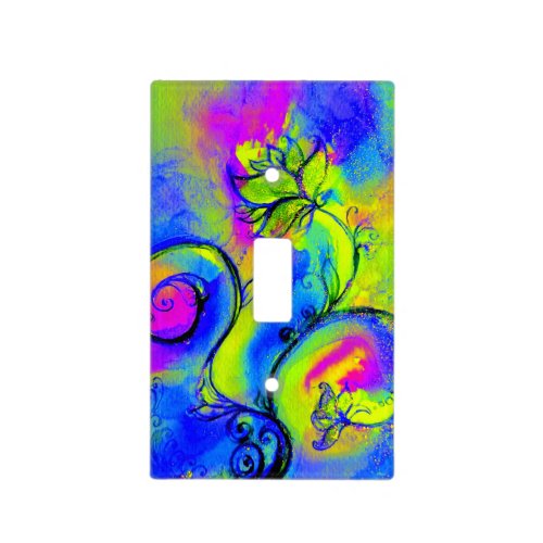 WHIMSICAL FLOWERS  pink purple yellow blue Light Switch Cover