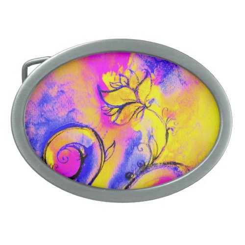 WHIMSICAL FLOWERS pink yellow blue Belt Buckle