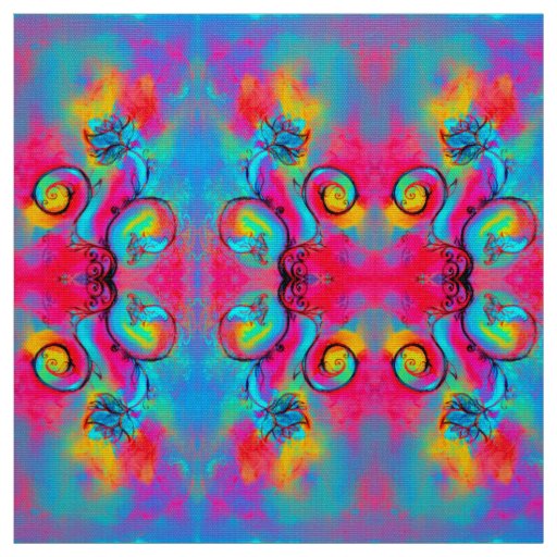 WHIMSICAL FLOWERS pink yellow blue Fabric