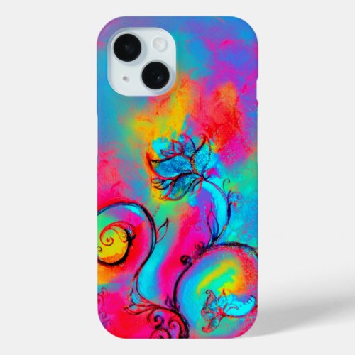 WHIMSICAL FLOWERSPink Yellow Blue Floral Swirls iPhone 15 Case