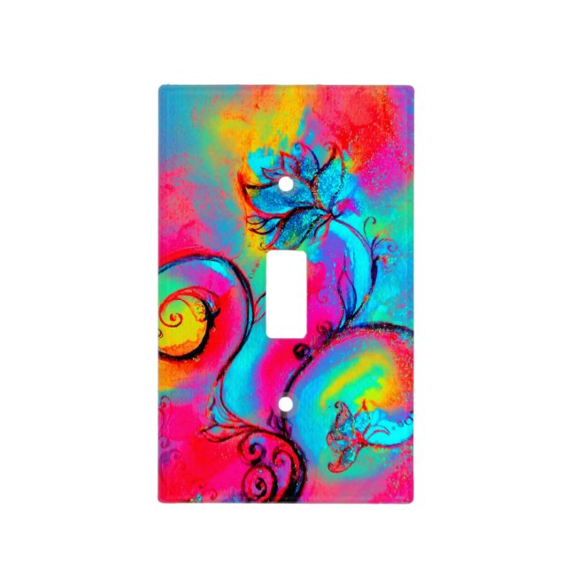 WHIMSICAL FLOWERS  pink yellow blue Light Switch Cover (Front)
