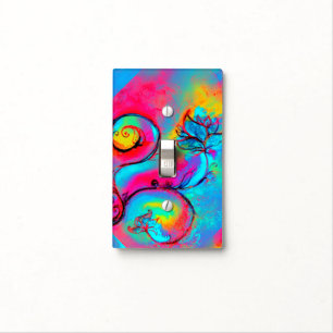 WHIMSICAL FLOWERS  pink yellow blue Light Switch Cover