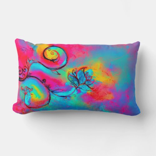 WHIMSICAL FLOWERS  pink yellow blue Lumbar Pillow