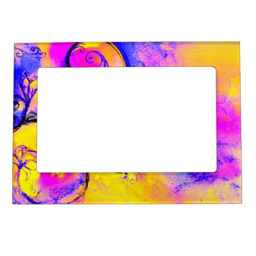 WHIMSICAL FLOWERS   pink yellow blue Magnetic Photo Frame