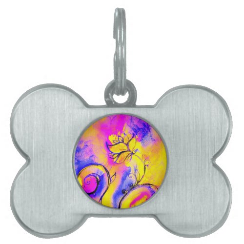 WHIMSICAL FLOWERS  pink yellow blue Pet ID Tag