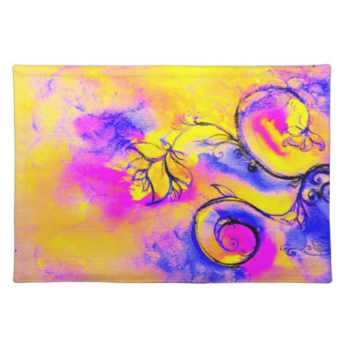WHIMSICAL FLOWERS pink yellow blue Placemat