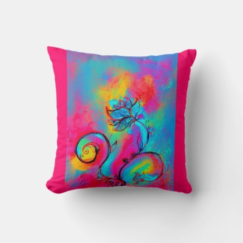 WHIMSICAL FLOWERS  pink yellow blue Throw Pillow