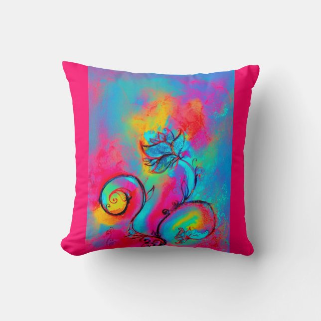 WHIMSICAL FLOWERS  pink yellow blue Throw Pillow (Front)