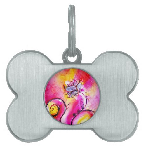 WHIMSICAL FLOWERS  pink yellow fuchsia Pet ID Tag