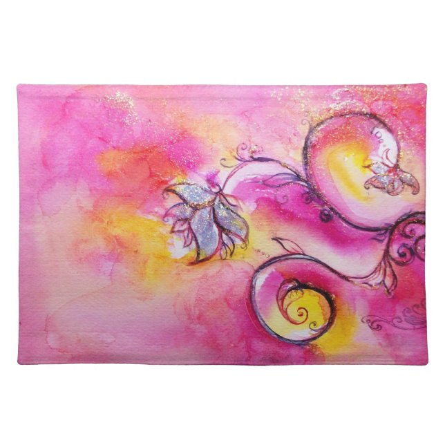 WHIMSICAL FLOWERS  pink yellow fuchsia Placemat (Front)
