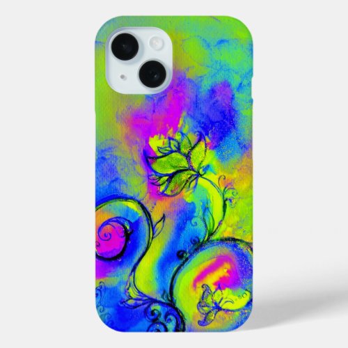 WHIMSICAL FLOWERS pink yellow green purple iPhone 15 Case