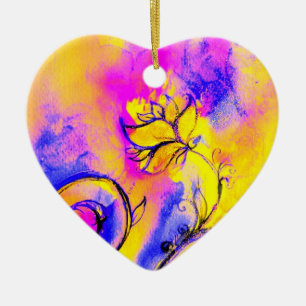 WHIMSICAL FLOWERS pink yellow purple,blue Ceramic Ornament