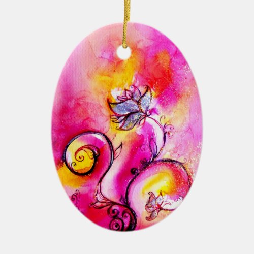 WHIMSICAL FLOWERS pink yellow purple Ceramic Ornament