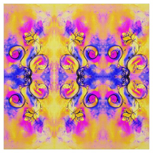 WHIMSICAL FLOWERS pink yellow purple Fabric