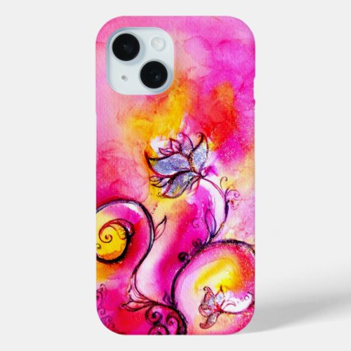 WHIMSICAL FLOWERSPink Yellow Purple Floral Swirls iPhone 15 Case