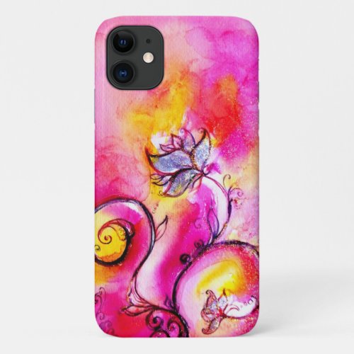 WHIMSICAL FLOWERSPink Yellow Purple Floral Swirls iPhone 11 Case