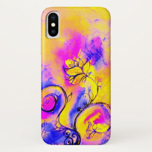 WHIMSICAL FLOWERSPink Yellow Purple Floral Swirls iPhone X Case