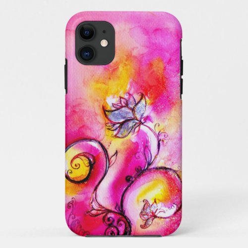 WHIMSICAL FLOWERSPink Yellow Purple Floral Swirls iPhone 11 Case