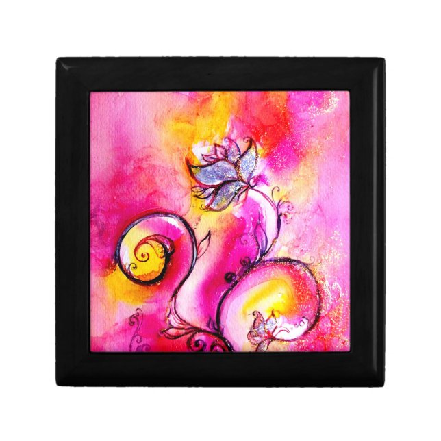 WHIMSICAL FLOWERS pink yellow purple Keepsake Box (Front)