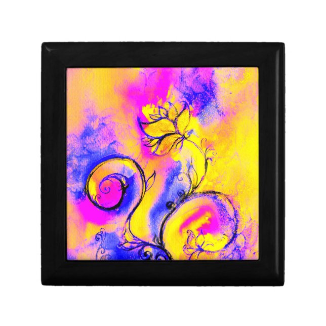 WHIMSICAL FLOWERS pink yellow purple Keepsake Box (Front)
