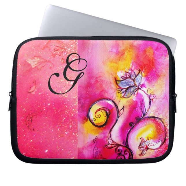 WHIMSICAL FLOWERS pink yellow purple Laptop Sleeve (Front)