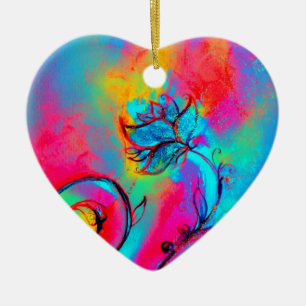 WHIMSICAL FLOWERS pink yellow purple, teal blue Ceramic Ornament