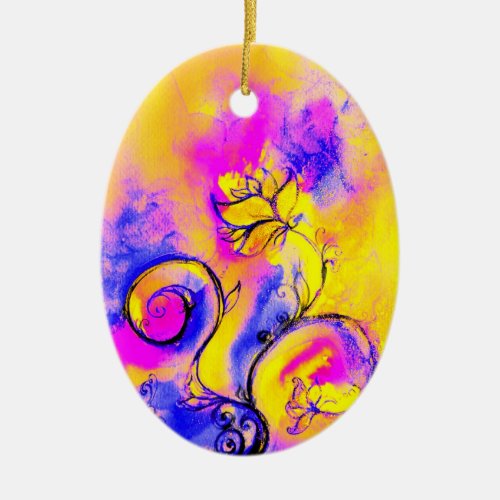 WHIMSICAL FLOWERS pink yellow purple violet Ceramic Ornament