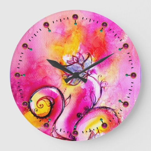 WHIMSICAL FLOWERS  pink yellow teal blue Large Clock