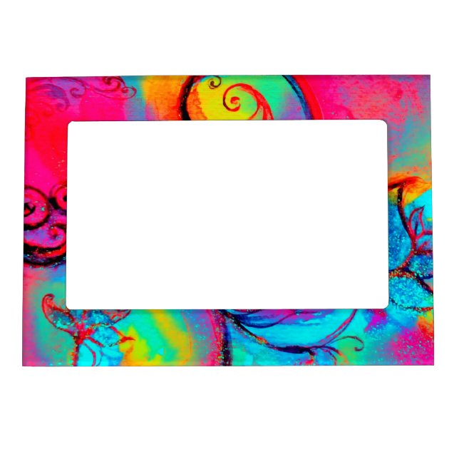 WHIMSICAL FLOWERS  pink yellow teal blue Magnetic Frame (Front)