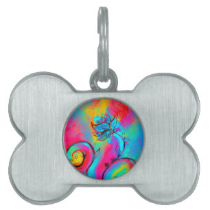WHIMSICAL FLOWERS pink yellow teal blue Pet ID Tag