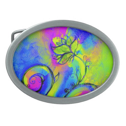 WHIMSICAL FLOWERS pink yellow violet blue Belt Buckle