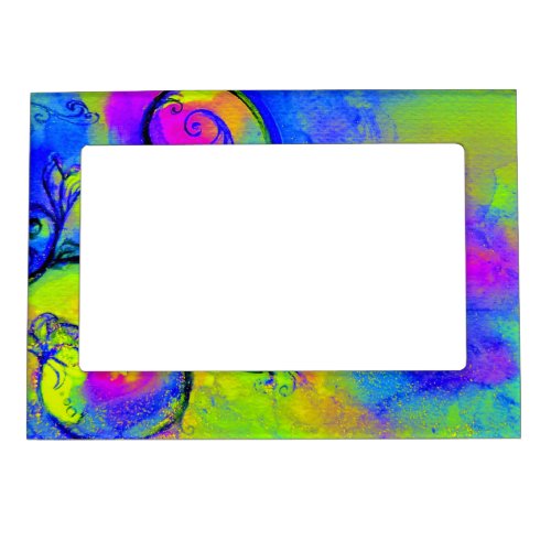 WHIMSICAL FLOWERS   pink yellow violet blue Magnetic Frame